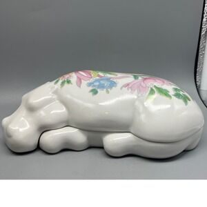 Vintage Porcelain Floral Japan Elizabeth‎ Arden Hippo Trinket Box